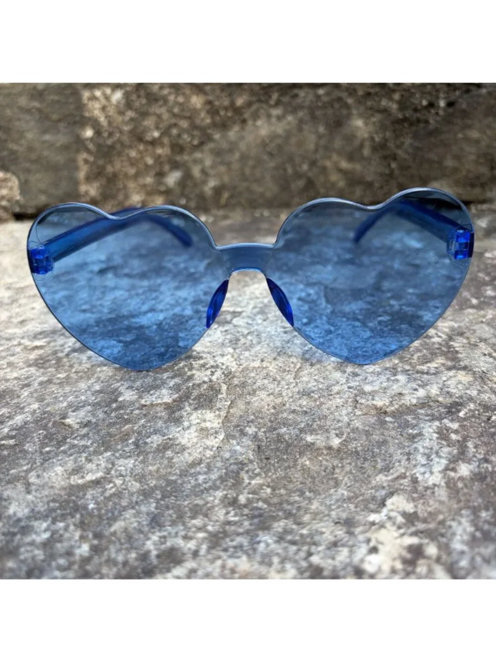 NEW Blue Heart Shaped Sunglasses Rimless Tinted Festival Rave Party Boho Shades